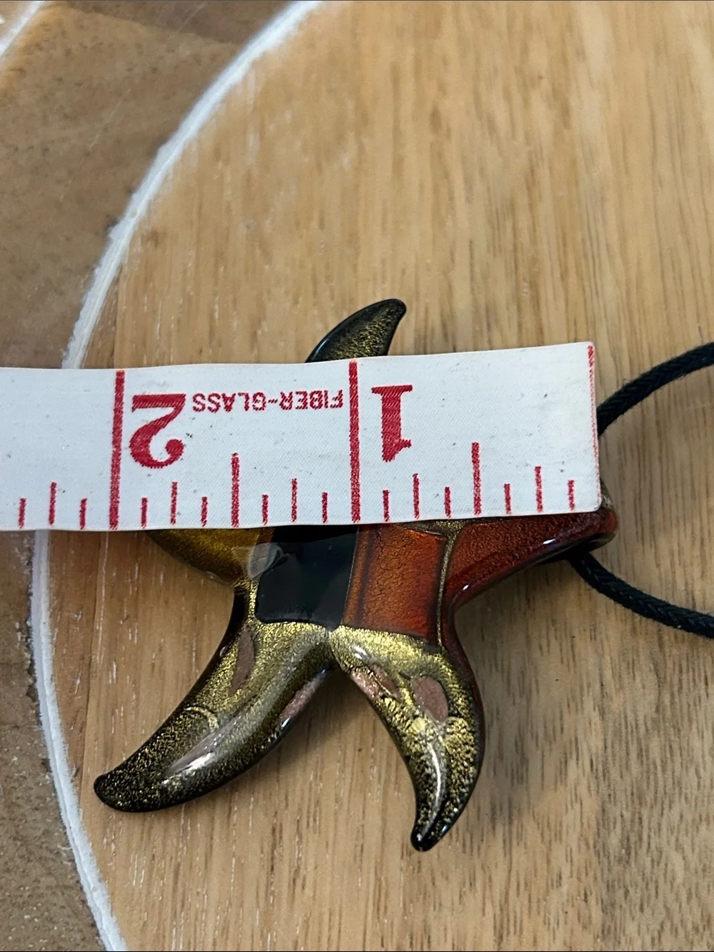 Glass starfish Pendant Necklace - Black Cord gold black orange